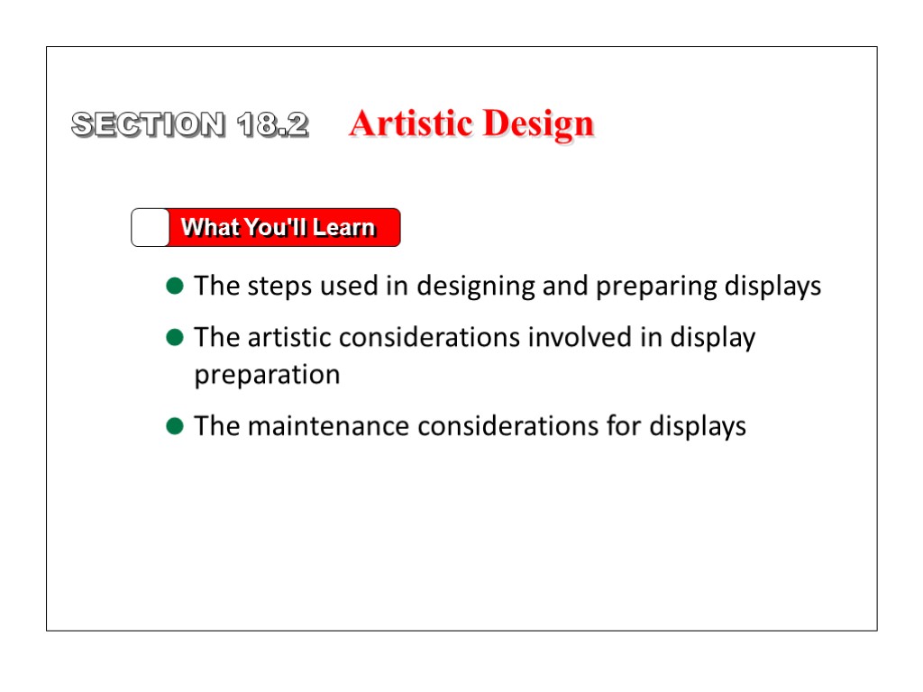 SECTION 18.2 What You'll Learn The steps used in designing and preparing displays The